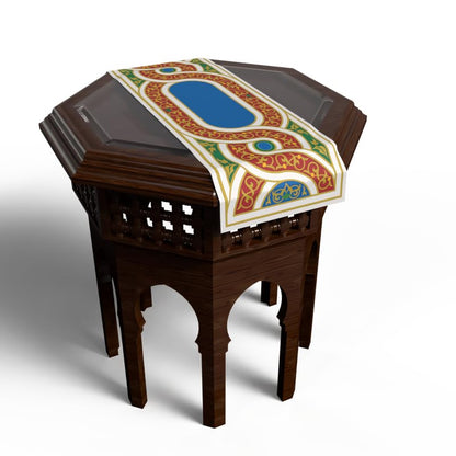 Ramadan's Unique Orient Velvet Runner in White & Beige, 35x140 cm, a Decorative Centerpiece with an Elegant Eastern-Inspired Pattern, perfect for a Sophisticated Ramadan Dining Setting