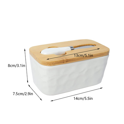Porcelain Butter Dish,Butter Dishes with Knife and Double Silicone Seal Lid,Cheese Container,White