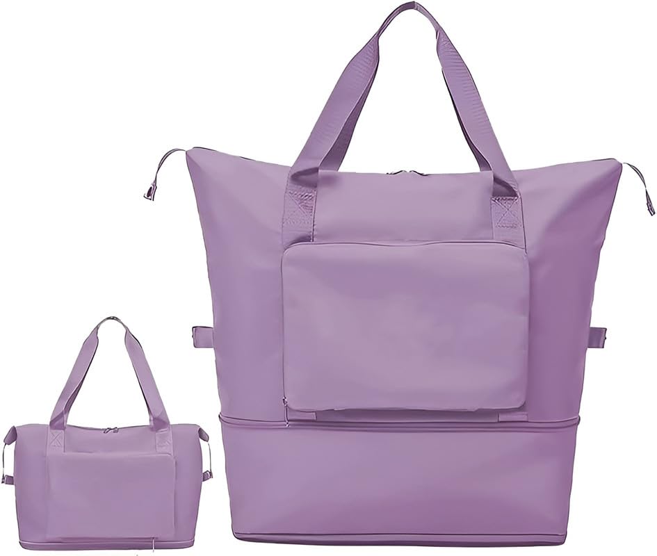 Large Capacity Folding Travel Bag, Expandable Lightweight Waterproof Duffel, Foldable Oxford Fabric Carry-On Luggage, Weekender Gym Sports Bag for Travel & Vacation - Purple