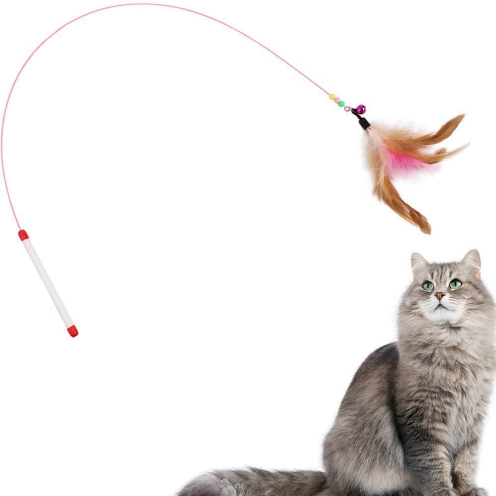 Dusenly 2PCS Feather Pretend Cat Toy, an interactive toy for cats and kittens, with feathers, bells and cords