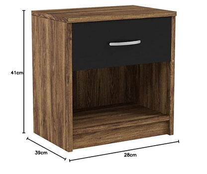 Bedside Table, a Compact Nightstand with an industriaLrustic Design, in Columbia Walnut and Black, measuring W28 X H39 X D41 cm