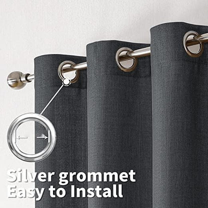INtex CURTAINS Natural Linen Curtains -Semi Transparent Sheer -Soft And Durable Fabric -For Living Rooms And Bedroom Steel Grommets -Two Pieces 145W x 180L CM Light Grey