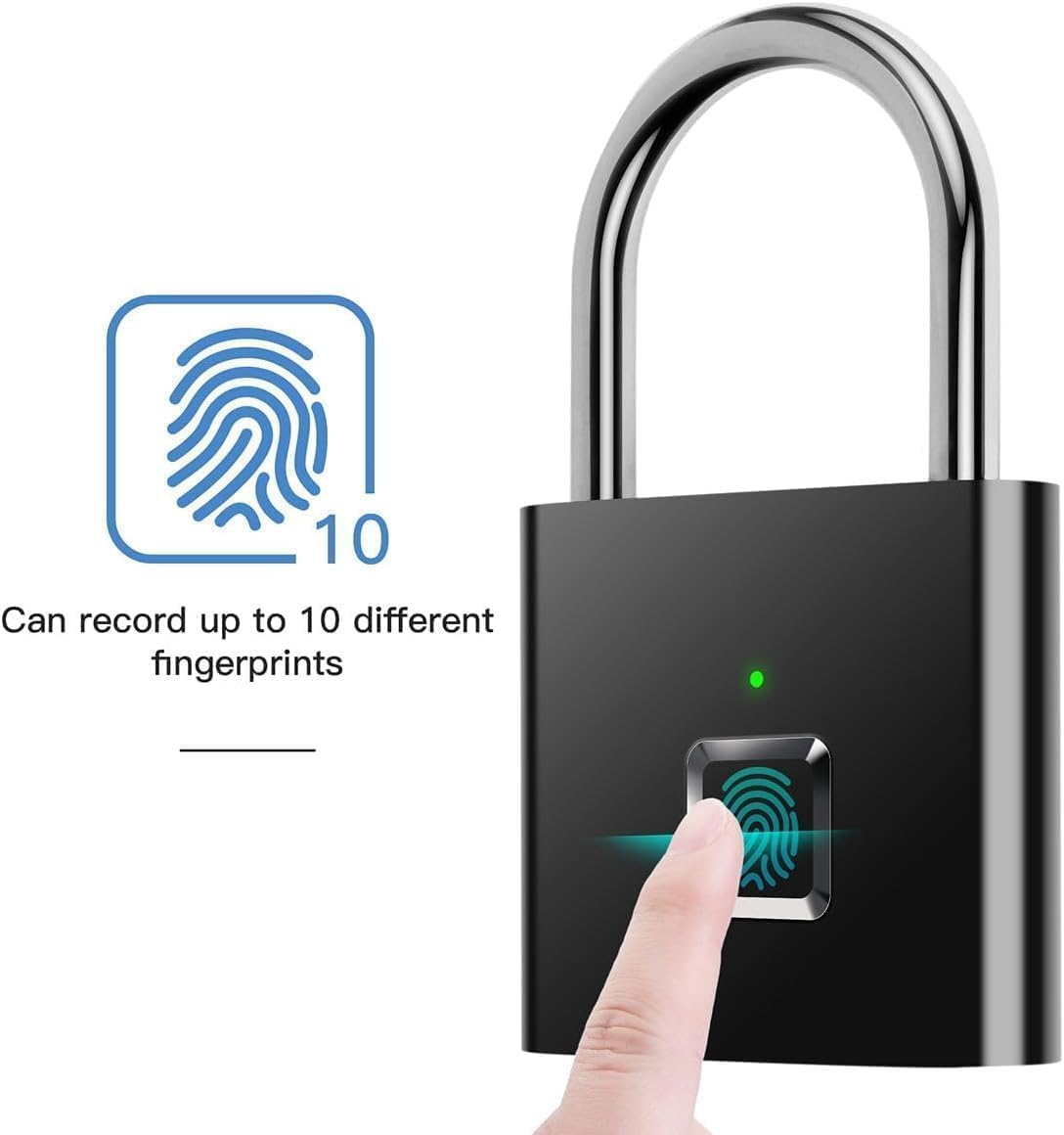 JASIFS Smart Lock Fingerprint Biometric Padlock | Keyless & Password-Free Access |Stores 10 Fingerprints| Inbuilt Rechargable Batery with Indicator |Waterproof Metal Padlock for Home,Office Security