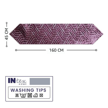 INtex Home Table Runner with V-Shaped End, Nadia’s Geometric Design in Heavy Duty Velvet Linen Fabric, Reception Living Room or Special Occasions, 1 Pc - 45 x 160 cm - Café