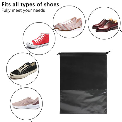 QZDAFFIC 16 Pcs Large Travel Shoe Bag,Non-Woven Drawstring Shoes Storage Bags,Shoe Organizer Pouch for Men Women Daily and Travel Use, Black, 18pcs, Shoe Bag