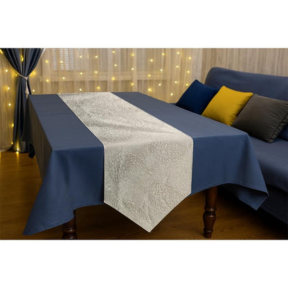 INtex Home Linen Table Runner with V-Shaped End, DAS Printed Rectangle Design for Reception Living Room and Kitchen Tables, for Dining and Home Décor, 1 Piece - 45x160 cm - Off-White