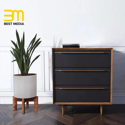 Mid-Century Modern Wood Plant Stand, Adjustable & Reversible Indoor Flower Pot Holder for Various Pot Sizes, Elegant Home Decor Planter Display Stand (Pot Not Included)