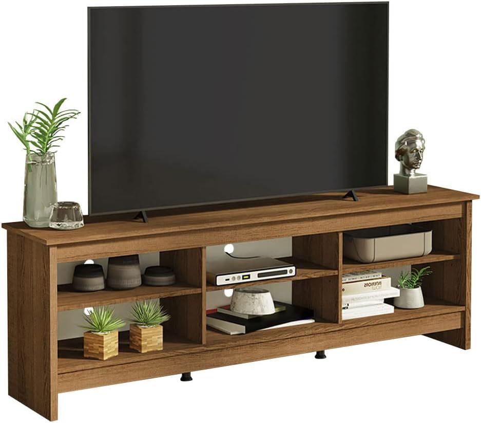 TV Stand with 6 Shelves and Organizer, Large 178cm Media Console for TVs up to 190.5 cm, SturdyWood Construction for Entertainment Center and Living Room Storage