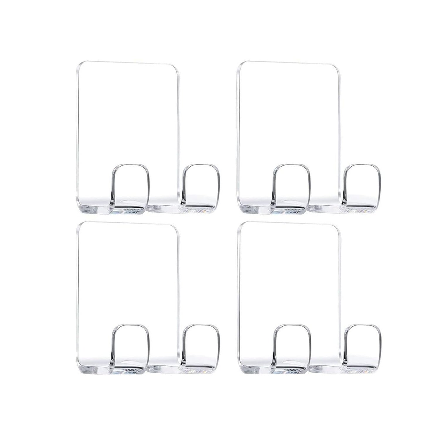 Clear Acrylic Adhesive Shower Hooks 4 Pack, Multi-Purpose Organizer for Razor, Phone, and Towel, Waterproof Bathtub Storage Solution for Bathroom and Kitchen, No Drilling Needed