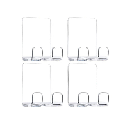 Clear Acrylic Adhesive Shower Hooks 4 Pack, Multi-Purpose Organizer for Razor, Phone, and Towel, Waterproof Bathtub Storage Solution for Bathroom and Kitchen, No Drilling Needed