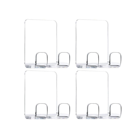 Clear Acrylic Adhesive Shower Hooks 4 Pack, Multi-Purpose Organizer for Razor, Phone, and Towel, Waterproof Bathtub Storage Solution for Bathroom and Kitchen, No Drilling Needed
