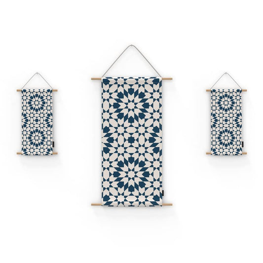 Topaz 3-Piece Fabric Poster Set, a Wall Art Decor Kit with 1 Large (90x44 cm) and 2 Small (42x22 cm) Panels, Multicolor, a Jewel-Toned Islamic Design for Living Room Decor