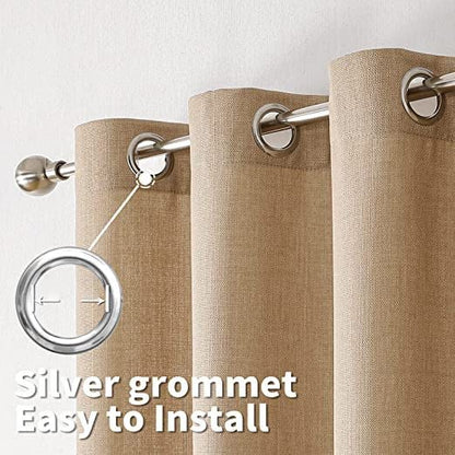 INtex CURTAINS Natural Linen Curtains -Semi Transparent Sheer -Soft And Durable Fabric -For Living Rooms And Bedroom Steel Grommets -Two Pieces 145W x 180L CM Light Grey