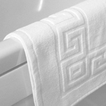 Hotel Cotton Bath Mat, White, Soft and Absorbent 100% Cotton, High GSM Shower Mat with Greek Key Border for Bathroom Floor Comfort, 50x70 cm, 300g