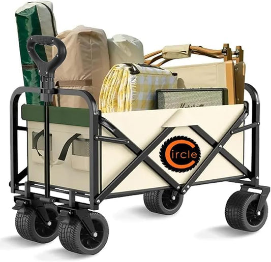 Generic Folding Wagon, Portable with W Heels, 150kg Beach Wagon, Wide Big360 Wheels & Outdoor, beach, camping, shopping, pets for Family, Mom, Dad - Green, Black