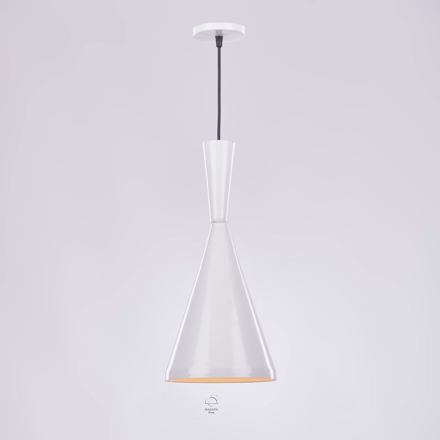 دلايه سقف مودرن كون ابيض من الالومنيوم 1 لمبه من نجفه شوب