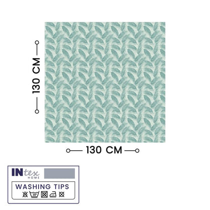 INTEX HOME Linen Velvet Table Cloth, Bella Leaf Pattern, Premium Soft Fabric, 130W×130L CM, Turquoise, Elegant Dining and Living Room Decor, Durable Protection for Daily Use and Special Occasions