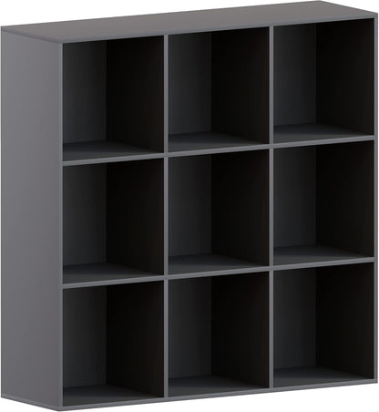 Storage Bookcase with 9 Cubes, Large Capacity Organizer for Home or Office Living Room, Manufactured Wood in a Sleek Black Finish, Freestanding and Versatile Shelf