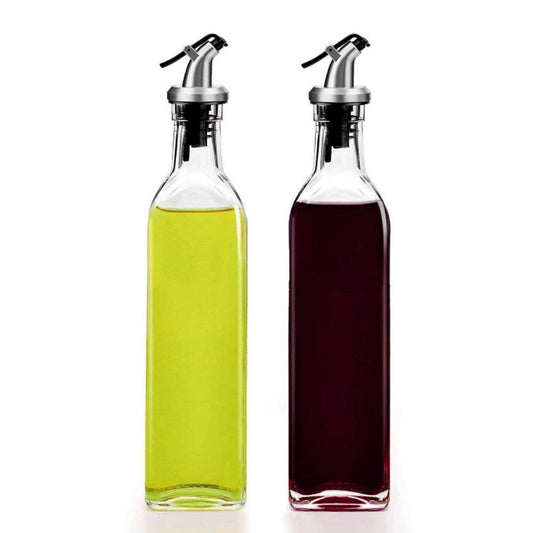 Oil and Vinegar Dispenser Bottle, Leak Proof with Stainless Steel Stopper, 500ml Clear Glass Bottle, Set of 2 - Perfect for Home and Restaurant