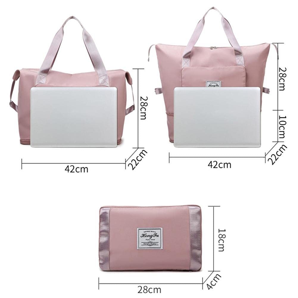 U/F Large Capacity Folding Travel Bag, Portable Foldable Travel Duffel Bag, Lightweight Waterproof Oxford Fabric, for Sports, Gym, Vacation, Pink