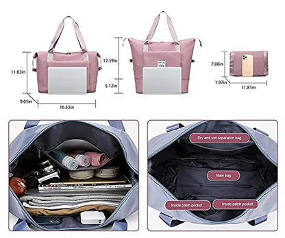 Large Capacity Folding Travel Bag,Portable Foldable Travel Lightweight Waterproof Oxford Fabric Duffel Bag Carry Luggage Bag for Gym, Vacation, Grey