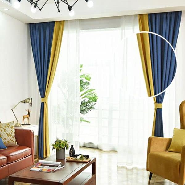 Linen Velvet Modern Design Curtain – Two colors With Tie-backs - 2 Piece 4 meters width
