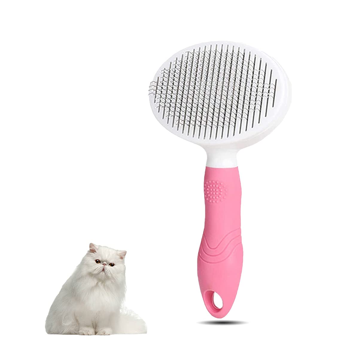 MOEEI Dogs and Cats Grooming Comb Self-Cleaning Hair Removal Brush Massage Comb for Cats, Anti-Hair Pet Brush for Pets Massage, Hair Removal (Pink and White)