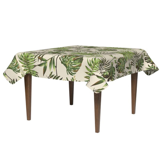 Troleaf Waterproof Tablecloth, a Multicolor 140x140 cm Square Table Cover of Spillproof Polyester with a Tropical Leaf Design, a Vibrant Protector for Summer Parties and Patios