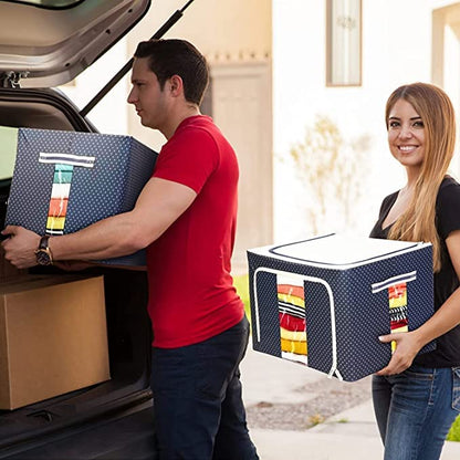 Slyford Large Capacity Clothes Storage Bag Organizer with Thick Fabric Visible Steel Frame, Foldable Clothes Storage Box, Saree Organisers Storage for Wardrobe (66 Liter) (Pack of 1)