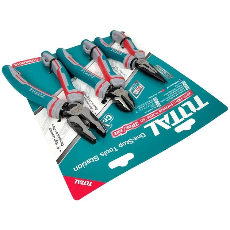T 0TAL (THT2K0301S)- 3 pc Heavy Duty Pliers Set High Leverage Plier set, 8" Combination Pliers/7" Diagonal Cutting Pliers/6"Long Nose Pliers