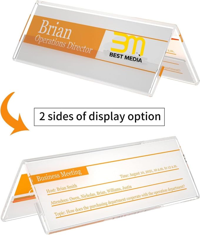 12 Pack Acrylic Name Plates for Desk, 21x7.3 CM, Clear Tent Sign Holders, Double-Sided Reusable Display Stands for Office, Classroom, and Conference Events