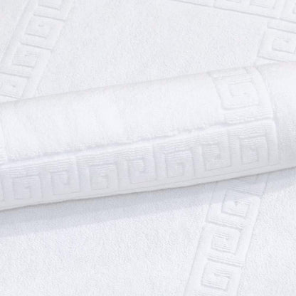 Hotel Cotton Bath Mat, White, Soft and Absorbent 100% Cotton, High GSM Shower Mat with Greek Key Border for Bathroom Floor Comfort, 50x70 cm, 300g