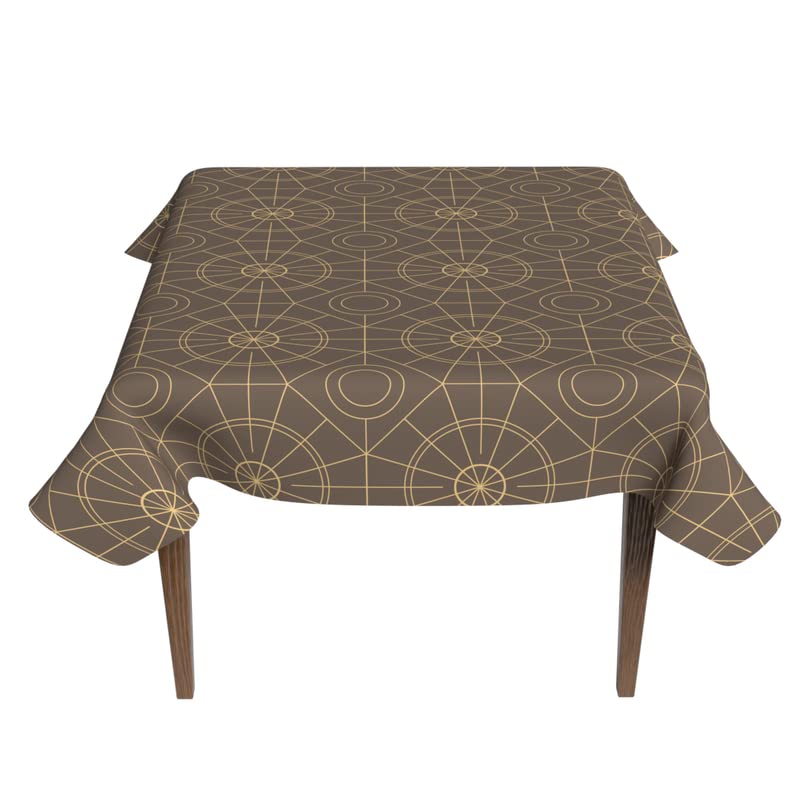 Islamteric Waterproof Tablecloth in Brown & Gold, a 140x140 cm Square Table Cover made from Spillproof Polyester, a Durable Protector with an Elegant Islamic Pattern for Dining