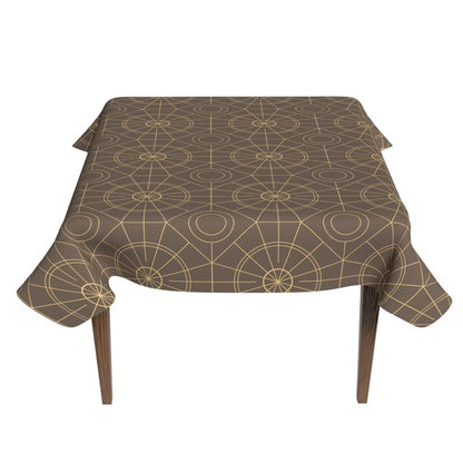 Islamteric Waterproof Tablecloth in Brown & Gold, a 140x140 cm Square Table Cover made from Spillproof Polyester, a Durable Protector with an Elegant Islamic Pattern for Dining