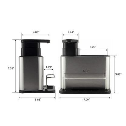 Stainless Steel Kitchen Sink Organizer Caddy, 3-in-1 Bathroom Soap Dispenser with Sponge Holder and Brush Compartment, Countertop Solution for Tidy Sinks, Modern & Durable Design