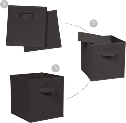 SWETHT Foldable Fabric Storage Cube Organiser Bins, Collapsible Basket with Handles For Home, Kids Baby Nursery Room, Closet Toys Organisation, 26.5 x 26.5x 28 cm (Dark Grey, Set of 4)
