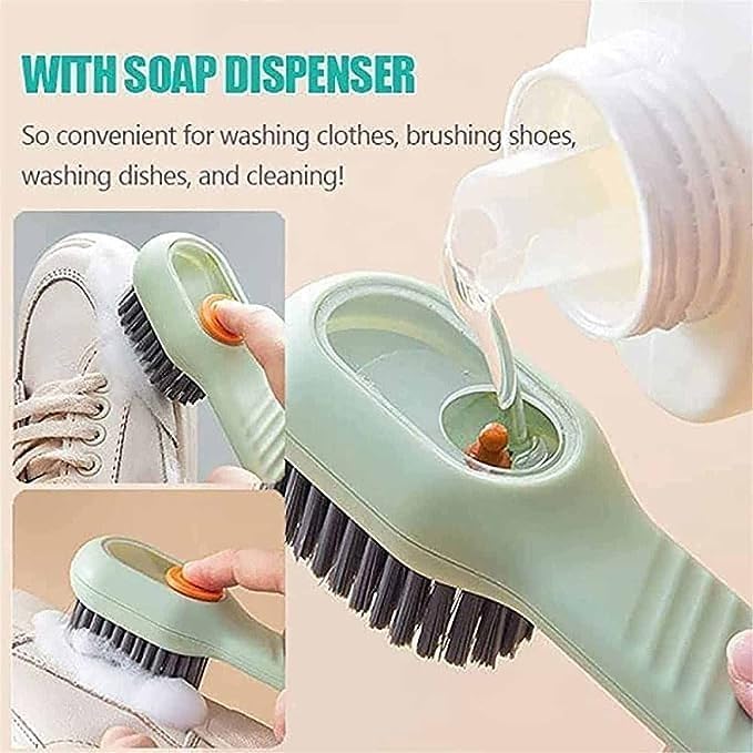 2Pcs Multifunctional Liquid Shoe Brush, Liquid Adding Soft Fur Cleaning Brush, Multifunctional Shoe Brush with Liquid Box, Long Handle Automatic Liquid Adding Cleaning Brush (White)