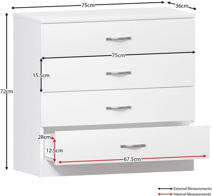 4-Drawer Unit with Metal Rod Support, Bedroom Chest of Drawers with Anti-Bending Feature, Modern Storage Cabinet with Handles, Functional and Durable Bedroom Furniture