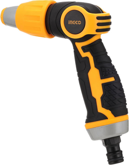 INGCO Plastic Trigger Nozzle, 3-Way Adjustable Garden Hose Spray, Black and Orange, HWSG6031