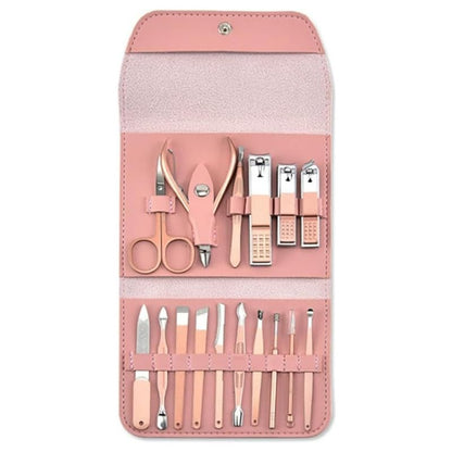 طقم قص الأظافر، مجموعة من 16 قطعة من الفولاذ المقاوم للصدأ مع مقص أظافر وملقط ومقص بشرة، ومجموعة أدوات مانيكير وباديكير للمنزل والسفر