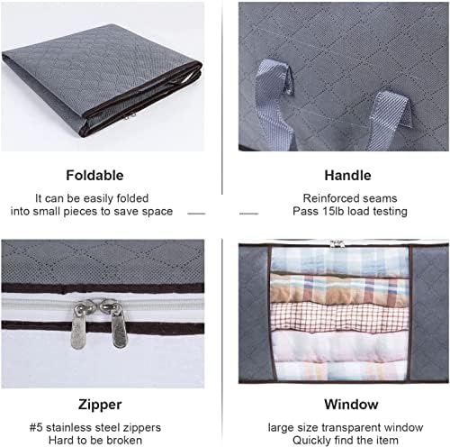 THMINS 5 Pack 60Ã—40cm Large Storage Bags, Clothes Storage Bins Foldable Closet Organizers Storage Containers with Durable Handles Thick Fabric for Blanket Comforter Clothing Bedding 90L