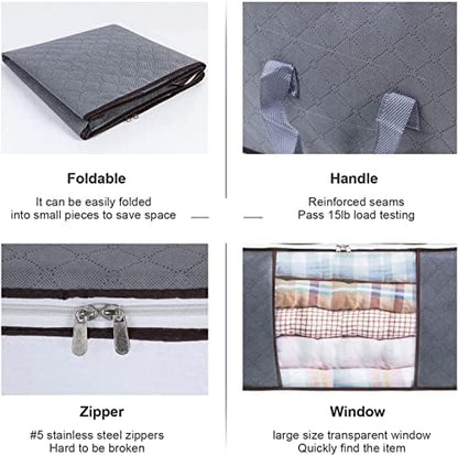 THMINS 5 Pack 60Ã—40cm Large Storage Bags, Clothes Storage Bins Foldable Closet Organizers Storage Containers with Durable Handles Thick Fabric for Blanket Comforter Clothing Bedding 90L