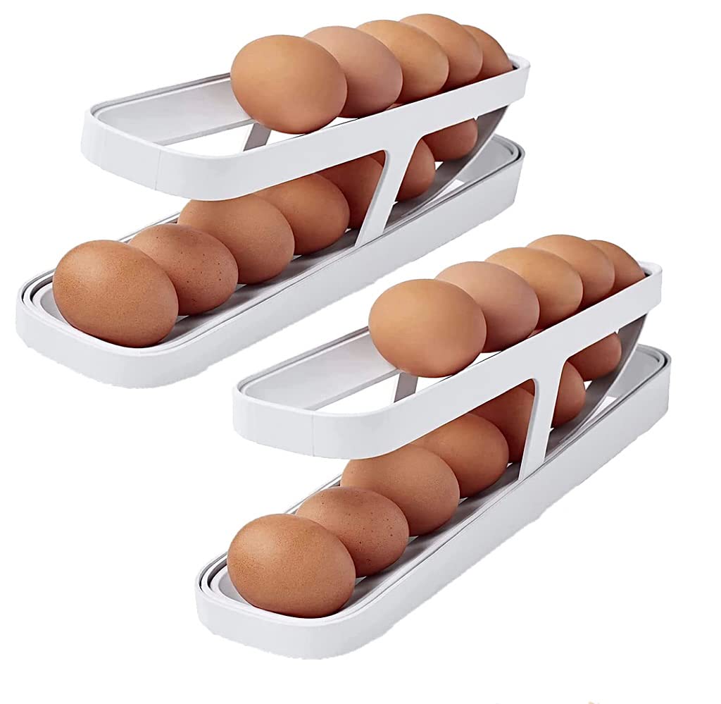 Automatic Egg Dispenser - 2 Tier Egg Storage Holder with Automatic Sliding System, Perfect for Refrigerator and Kitchen (2 Pack)