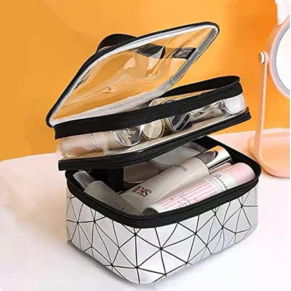 Women's Waterproof 2-Layer PU Cosmetic Organizer Box (Silver)