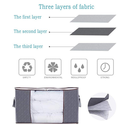 JSENGE Fabric Clothes Storage Boxes, Bedding Large Storage Bags With Lid, Underbed Clothing Storage Box, Zipper Foldable Drawer Organizer, Used For Quilts Sweaters Duvet, 60 x 35 x 43 cm, 3 Pcs