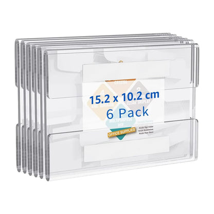 4x6 Inch Wall Mount Acrylic Sign Holder with Double Sided Adhesive Tape for Office Home Store Restaurant No Drilling Horizontal 6 Pack Clear Acrylic Frame