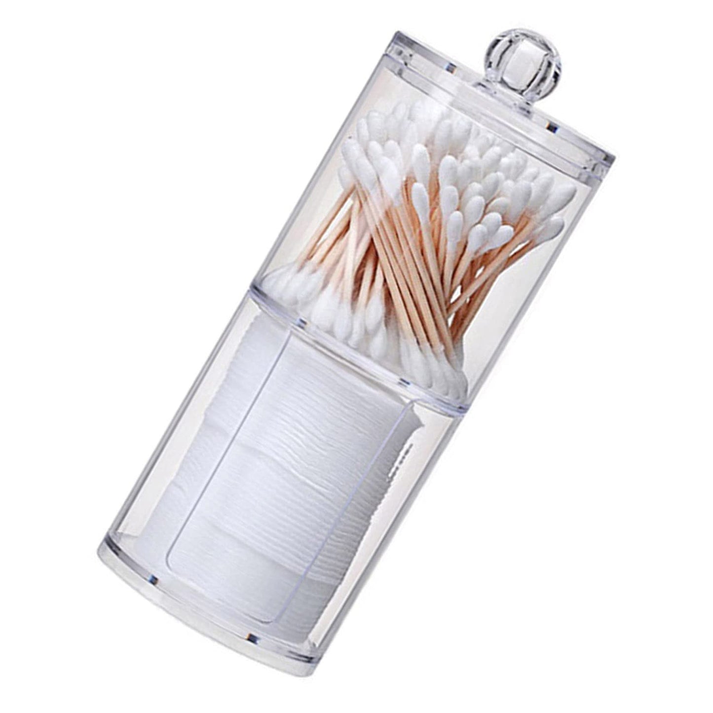 NA 2 in 1 Clear Acrylic Cotton Swab and Pads Holder With Lid - Multipurpose Cosmetic Makeup Organizer for Holding Cotton Buds and Makeup Pads