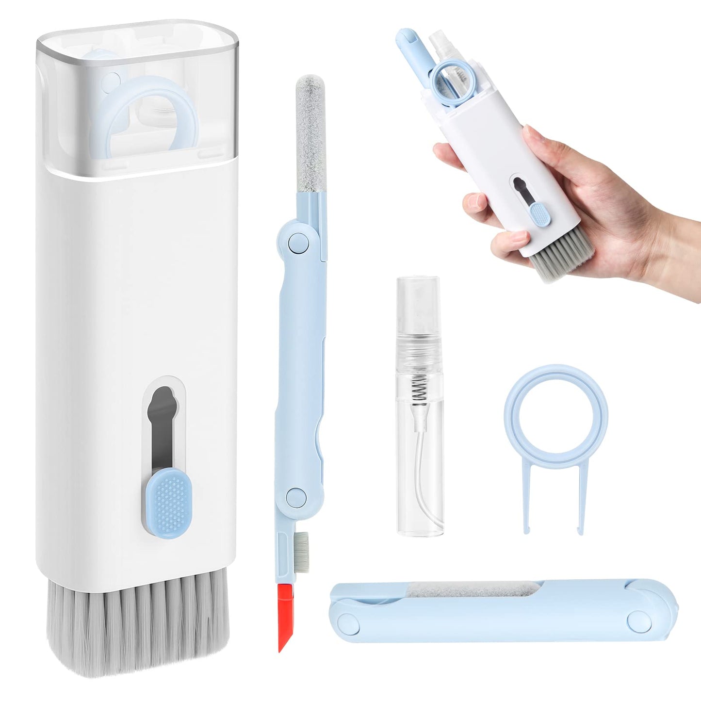 Liamostee 7 in 1 Keyboard Cleaning Brush Kit, Multifunctional Earphones Cleaner with Key Cap Puller, for Airpods Earbuds Smartphone Cleaning Set