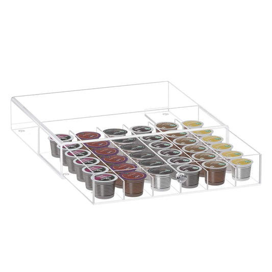 Acrylic K-Cup Holder with Drawer, Clear Pod Organizer Case, Holds up to 36 Capsules, Space-Saving Storage Drawer for Kitchen Counter, Coffee Station, and Office Use