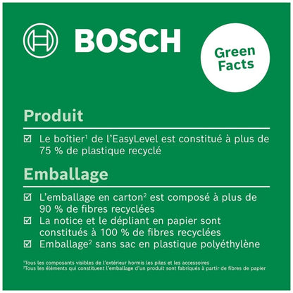 Bosch laser spirit level EasyLevel with wall mount (laser line for flexible alignment on walls and laser point for easy height transfer, in E-Commerce cardboard box)